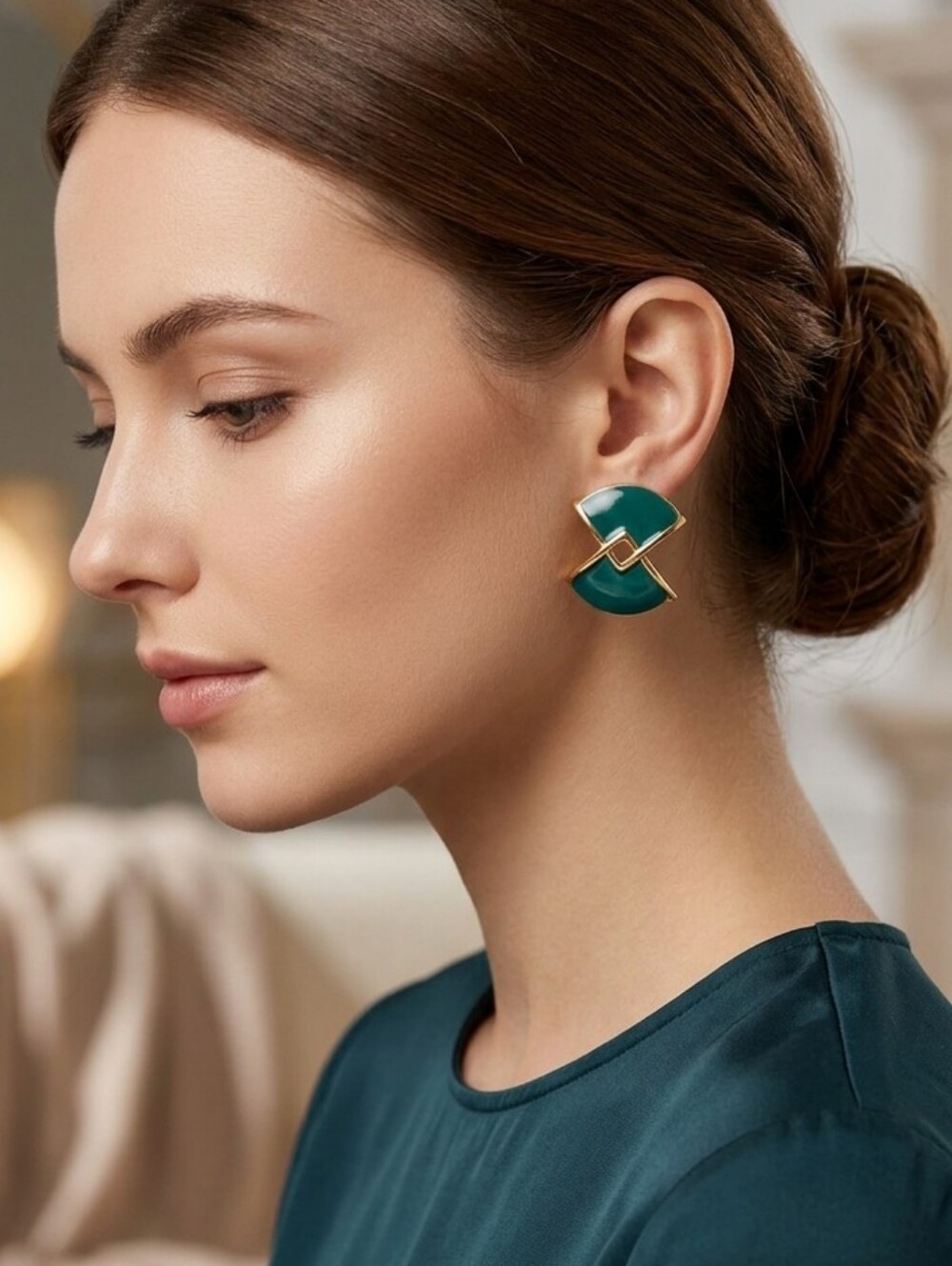 Monet Teal Green and Gold Abstract Stud Earrings